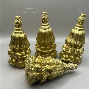 Gold Holiday Paper Mache Tassel Ornaments. Set of 4